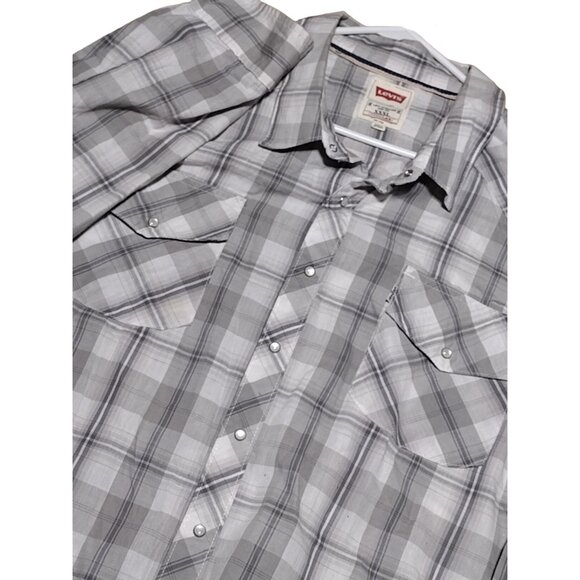 Levi's Men's XXXL Red Tab Western Fashion Snap Long‎ Sleeve Shirt Grey Plaid - Picture 1 of 7